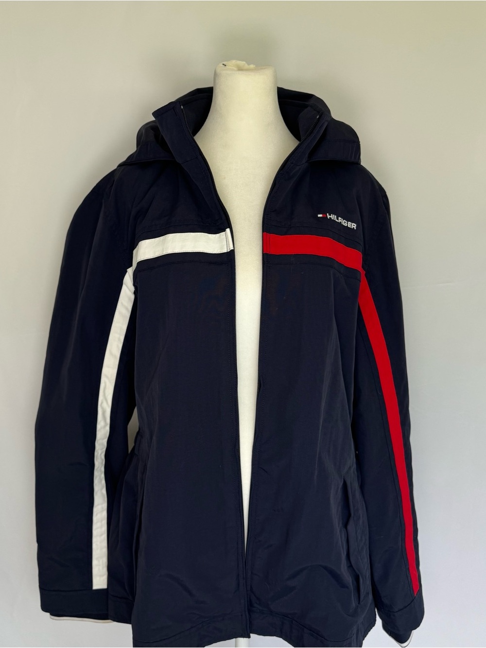 Tommy Hilfiger Navy Jacket with Red Trim and White Logo